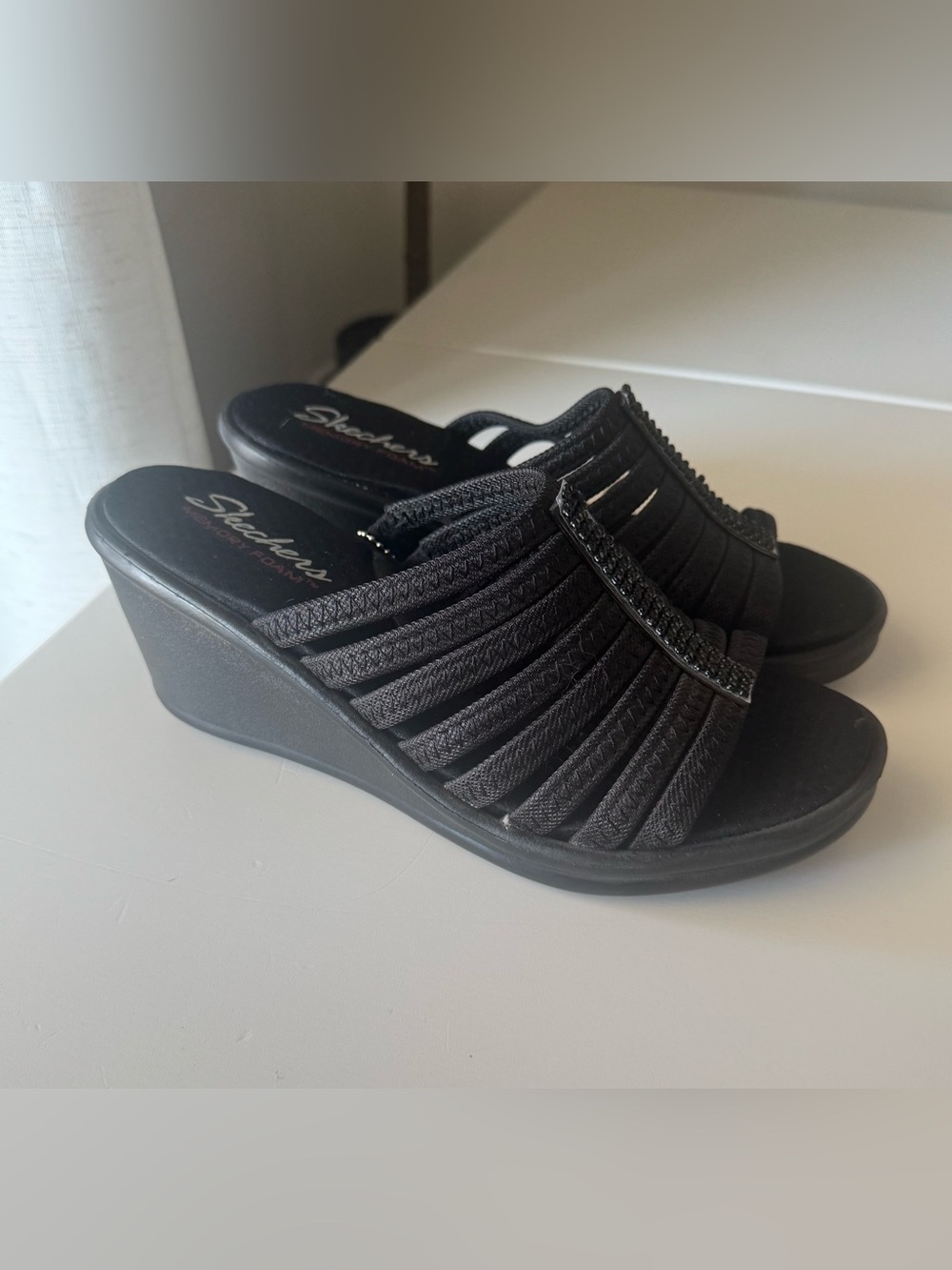 Skechers Rumblers Wedge Sandals with rhinestone embellishment